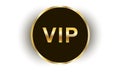 Vip invintation button with gold crown, border and text on black marble texture